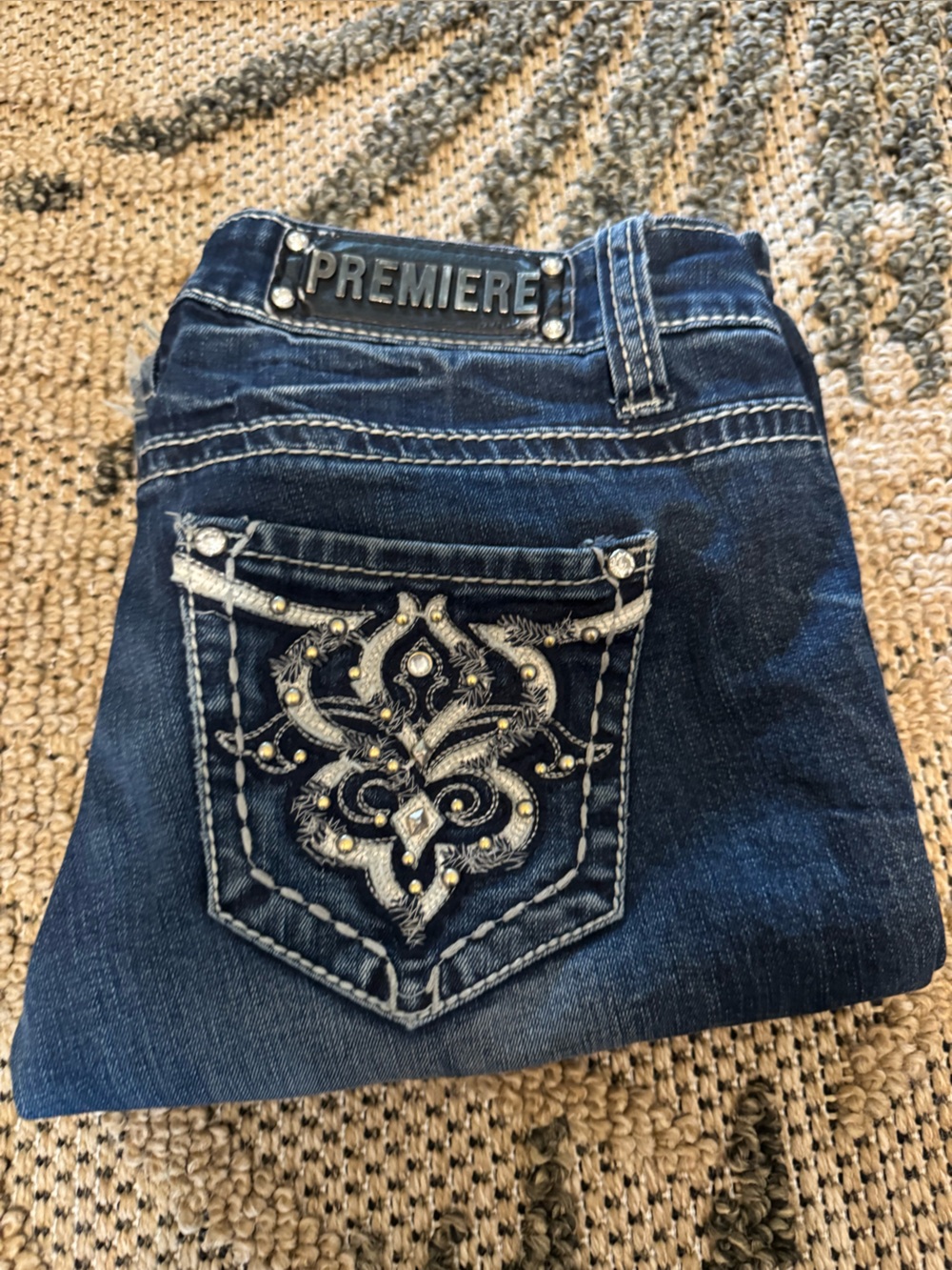 Premier Dark Blue Boot Cut Jeans with Embroidered Pocket